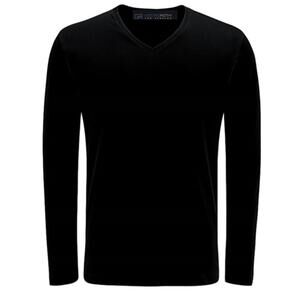 NEW GEORGE ROTH men's v-neck long sleeve pima cotton top in black